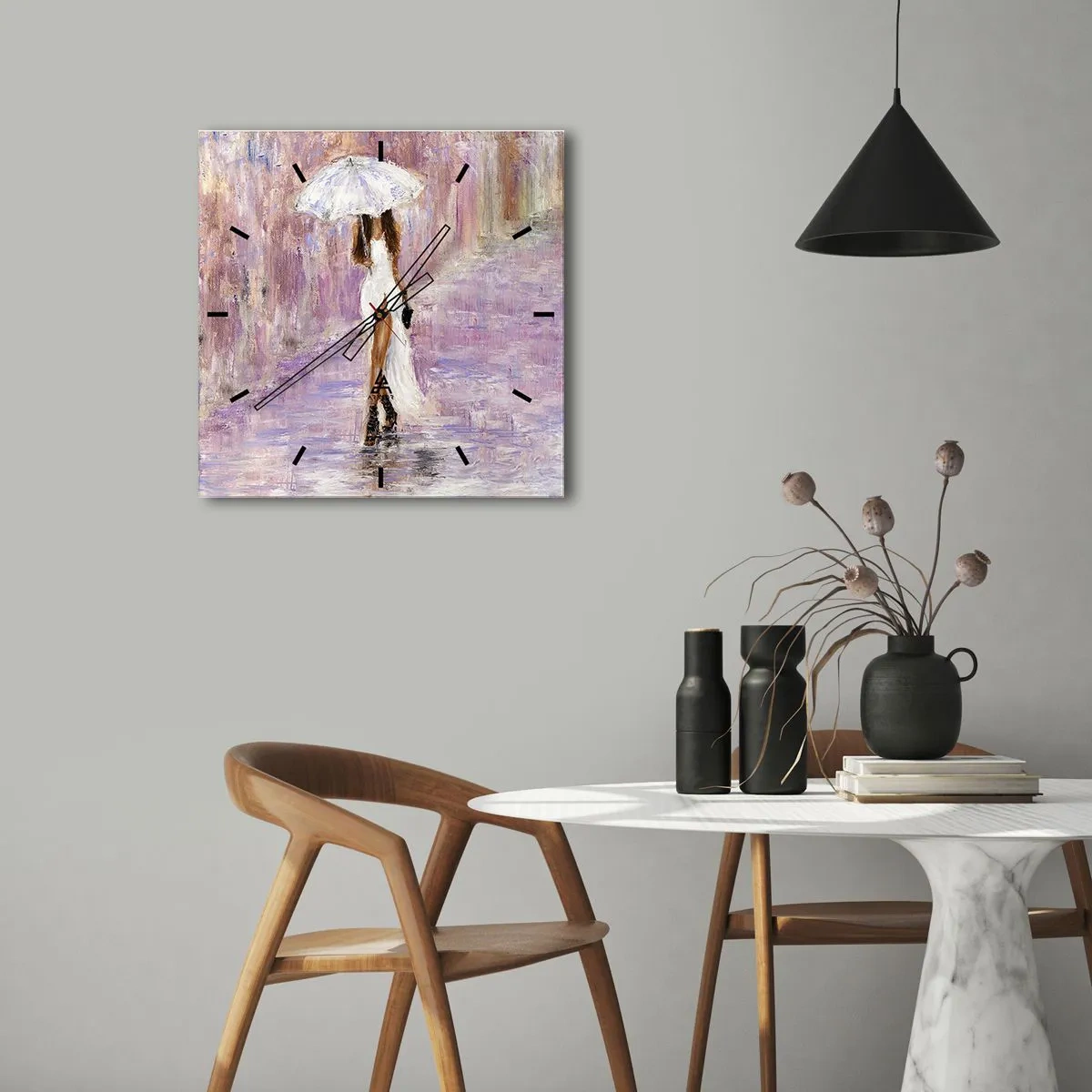 Nástenné hodiny - V ľaliovom daždi - 30x30 cm