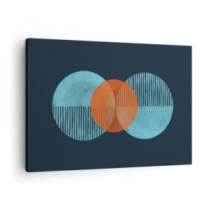 Obraz na plátne - Geometrické kruhy v odtieňoch modrej a oranžovej - 70x50cm - Symetrická kompozícia - Moderná nástenná dekorácia do obývacej izby a spálne ARTTOR
