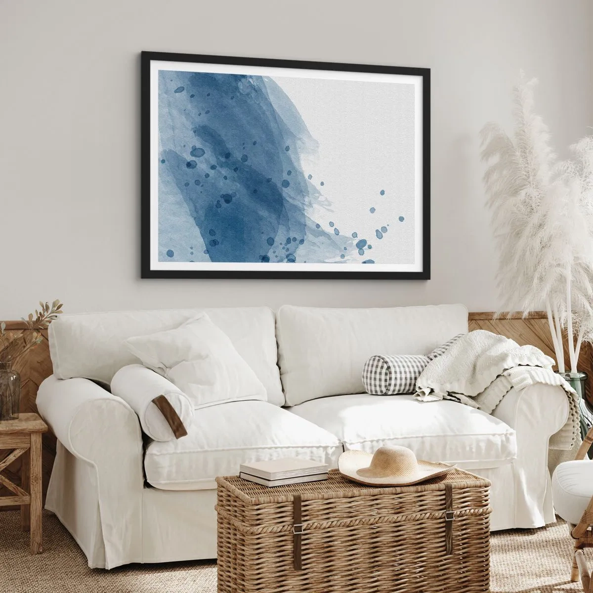 Plagát v čiernom ráme - Modrý tyl - 100x70 cm