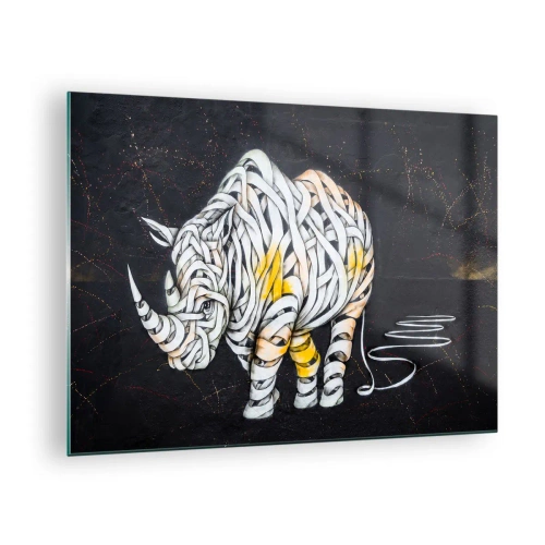 Obraz na skle - Abstraktná kresba nosorožca v tvare pruhov - 70x50cm - Neciteľnosť je mýtus - Moderná nástenná dekorácia do obývacej izby a spálne ARTTOR