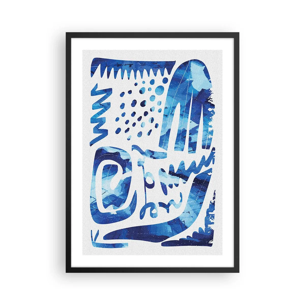 Plagát v čiernom ráme - Moderná abstrakcia v odtieňoch modrej - 50x70cm - Späť ku koreňom - Moderná nástenná dekorácia do obývacej izby a spálne ARTTOR