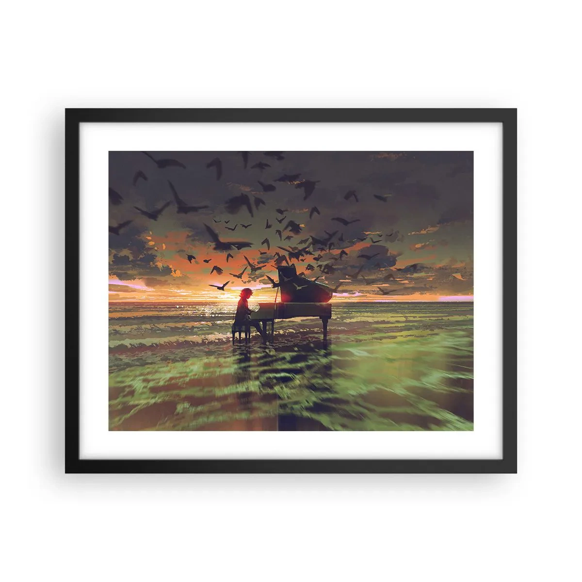 Plagát v čiernom ráme - Koncert na piano a vlny - 50x40 cm