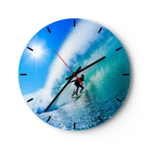 Nástenné hodiny - Surfer na vlne za slnečného dňa - 30x30cm - Cez veľký blankyt - Moderná nástenná dekorácia do obývacej izby, kuchyne a spálne ARTTOR