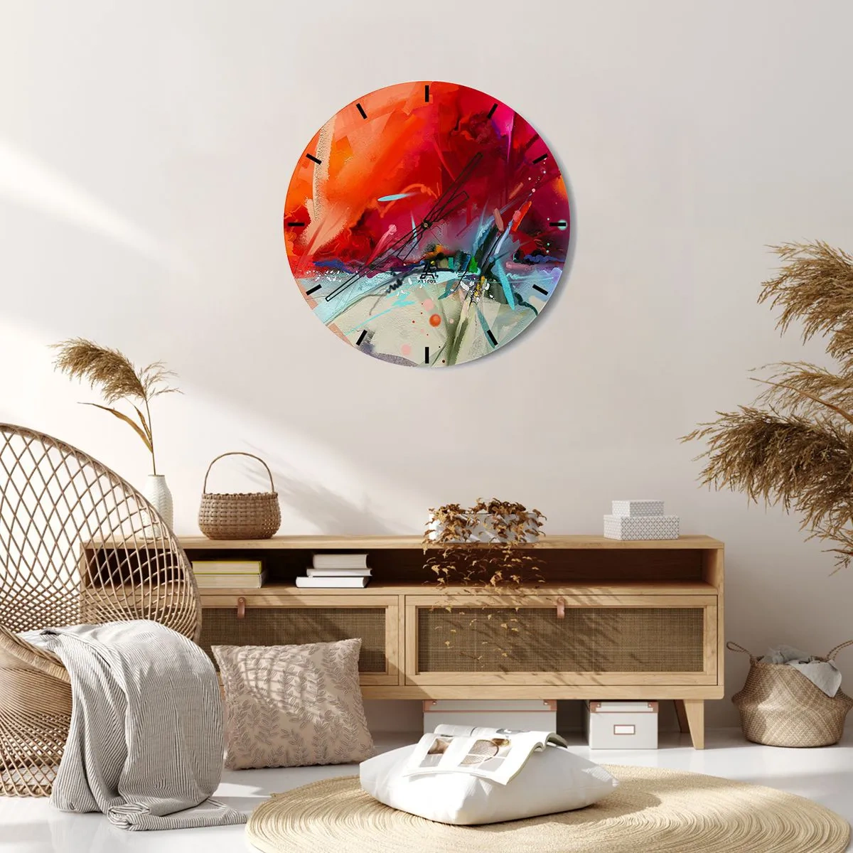 Nástenné hodiny - Abstraktná hra intenzívnych červených odtieňov a jemných detailov - 30x30cm - Explózia svetiel a farieb - Moderná nástenná dekorácia do obývacej izby, kuchyne a spálne ARTTOR