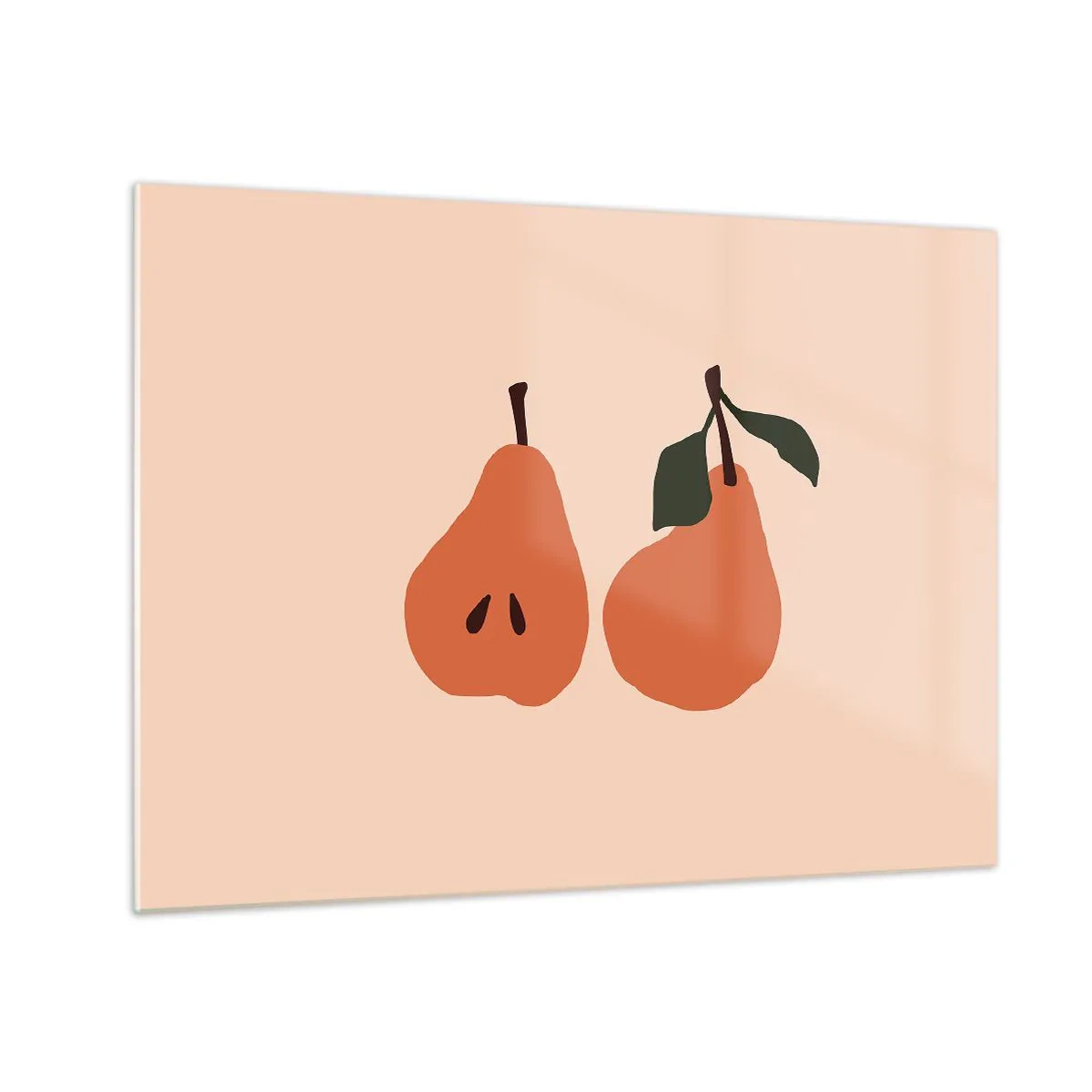 Obraz na skle - Ilustrácia dvoch hrušiek na béžovom pozadí v minimalistickom štýle - 70x50cm - Číra sladkosť - Moderná nástenná dekorácia do obývacej izby a spálne ARTTOR