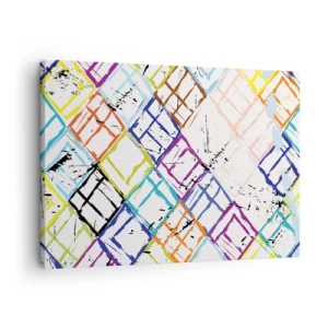 Obraz na plátne - Farebná abstrakcia s geometrickými tvarmi na bielom pozadí - 70x50cm - Bunky na prenájom - Moderná nástenná dekorácia do obývacej izby a spálne ARTTOR