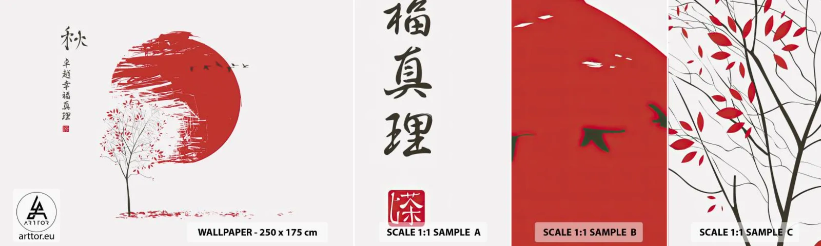 Vzorka samolepiacej fototapety Deluxe Sticker - Poznáte túto krajinu? - Abstrakcia, Japonsko, Čerešňový kvet - 100x30 cm