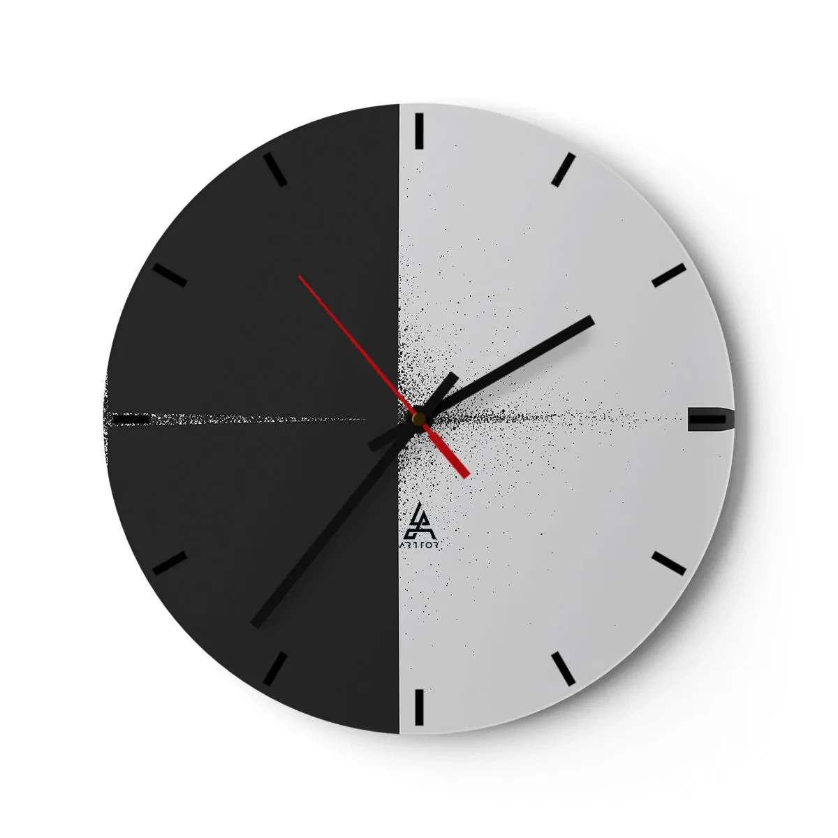 Nástenné hodiny - Minimalistická abstrakcia v čiernej a bielej farbe - 30x30cm - Priamo k cieľu - Moderná nástenná dekorácia do obývacej izby, kuchyne a spálne ARTTOR