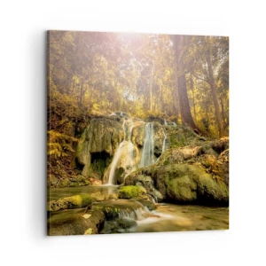 Obraz na plátne - Lesný vodopád v zeleni - 60x60 cm