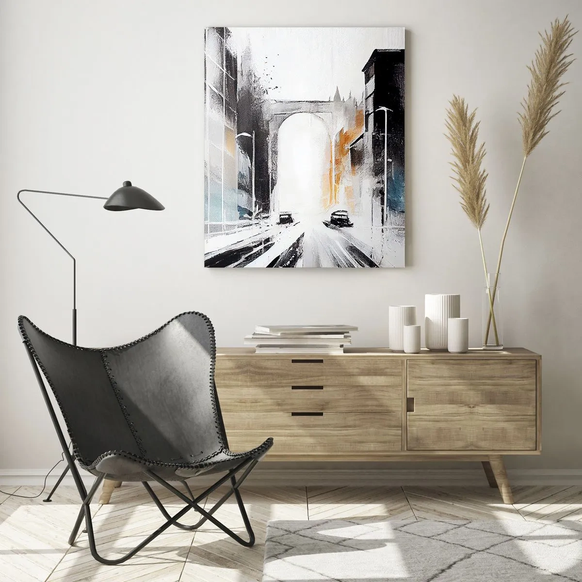 Obraz na skle - Štúdia mesta: architektúra a pohyb - 50x70 cm