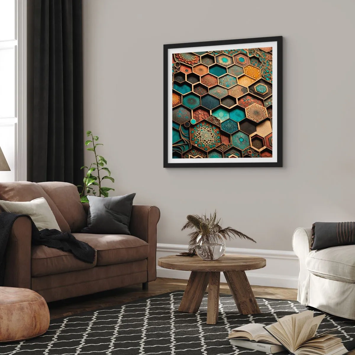 Plagát v čiernom ráme - Arabské ornamenty – variácia - 30x30 cm