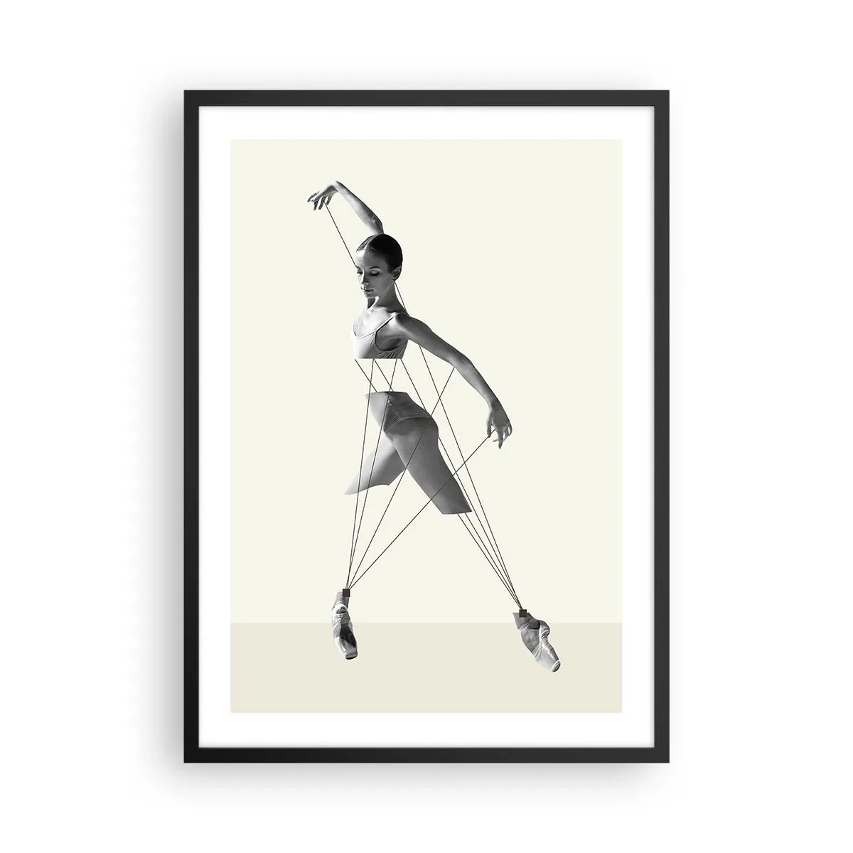 Plagát v čiernom ráme - Baletka v umeleckej kompozícii s geometrickými čiarami - 50x70cm - V divadle sveta - Moderná nástenná dekorácia do obývacej izby a spálne ARTTOR