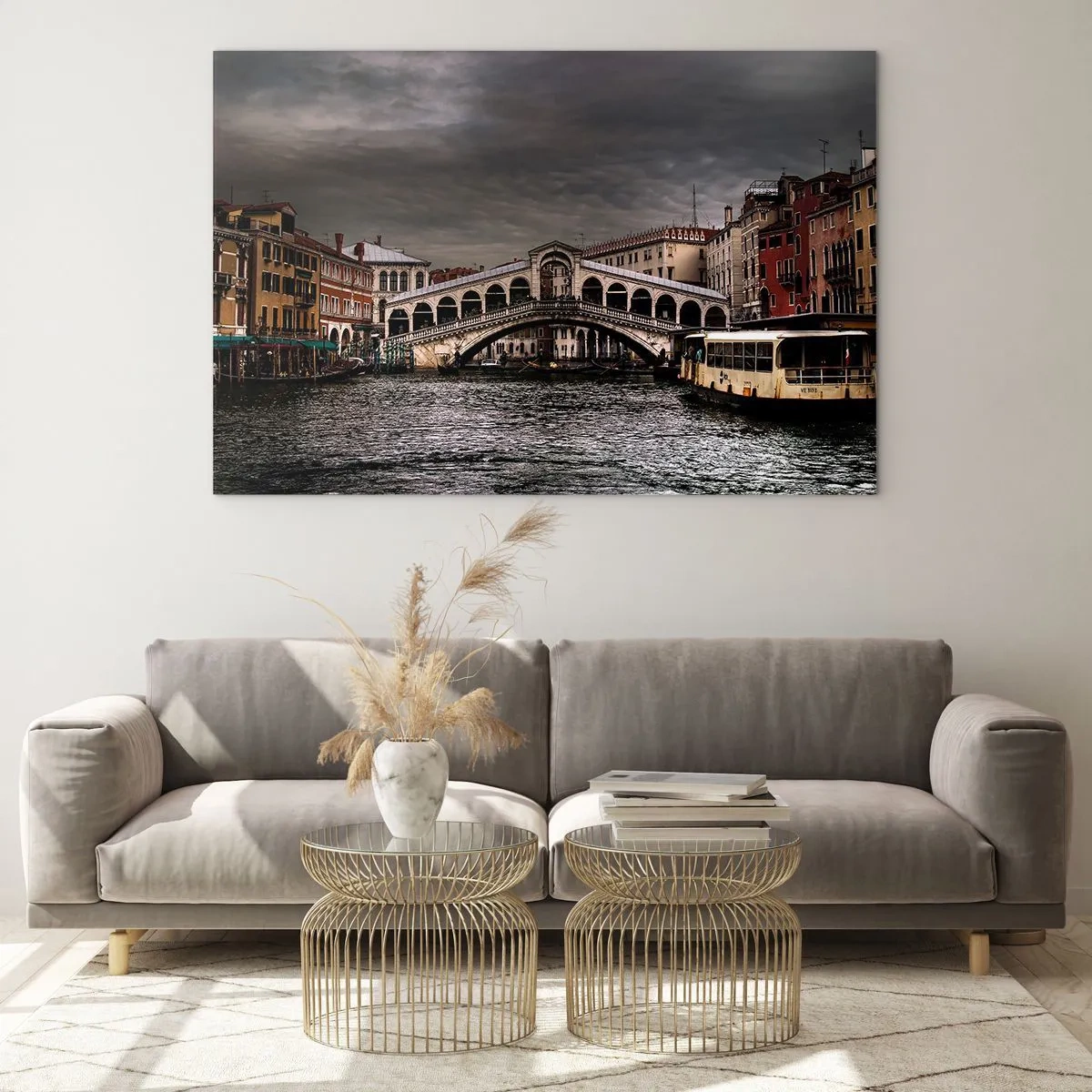 Obraz na skle - Most Rialto proti zamračenej oblohe - 70x50cm - Sľub benátskeho večera - Moderná nástenná dekorácia do obývacej izby a spálne ARTTOR
