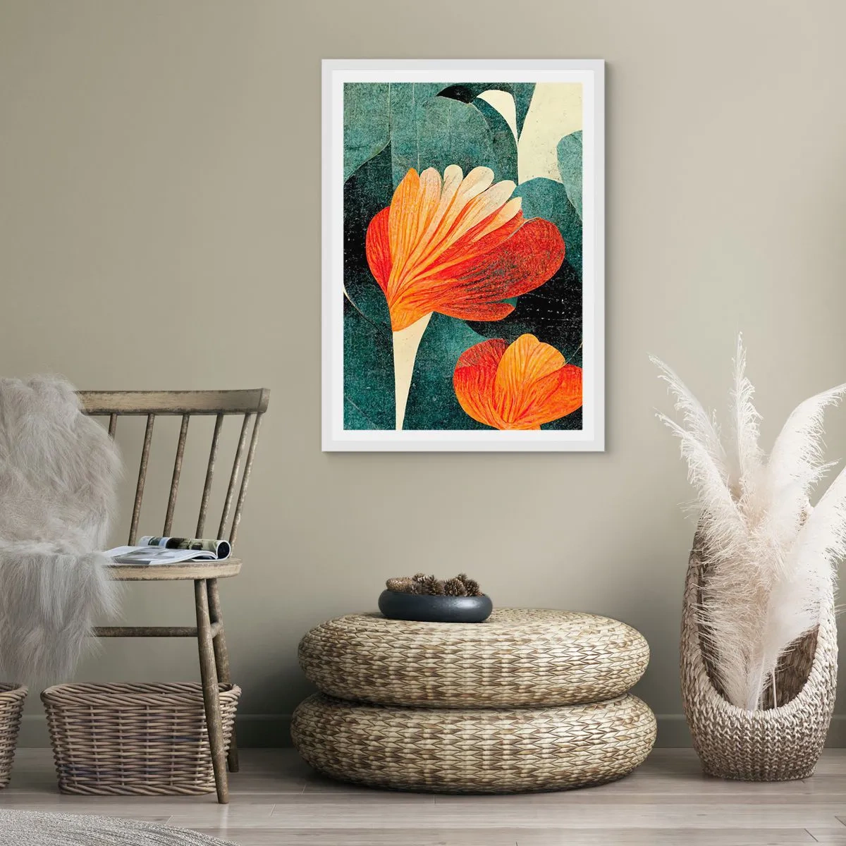 Plagát v bielom ráme - Tropické horúco a chlad zelene - 30x40 cm