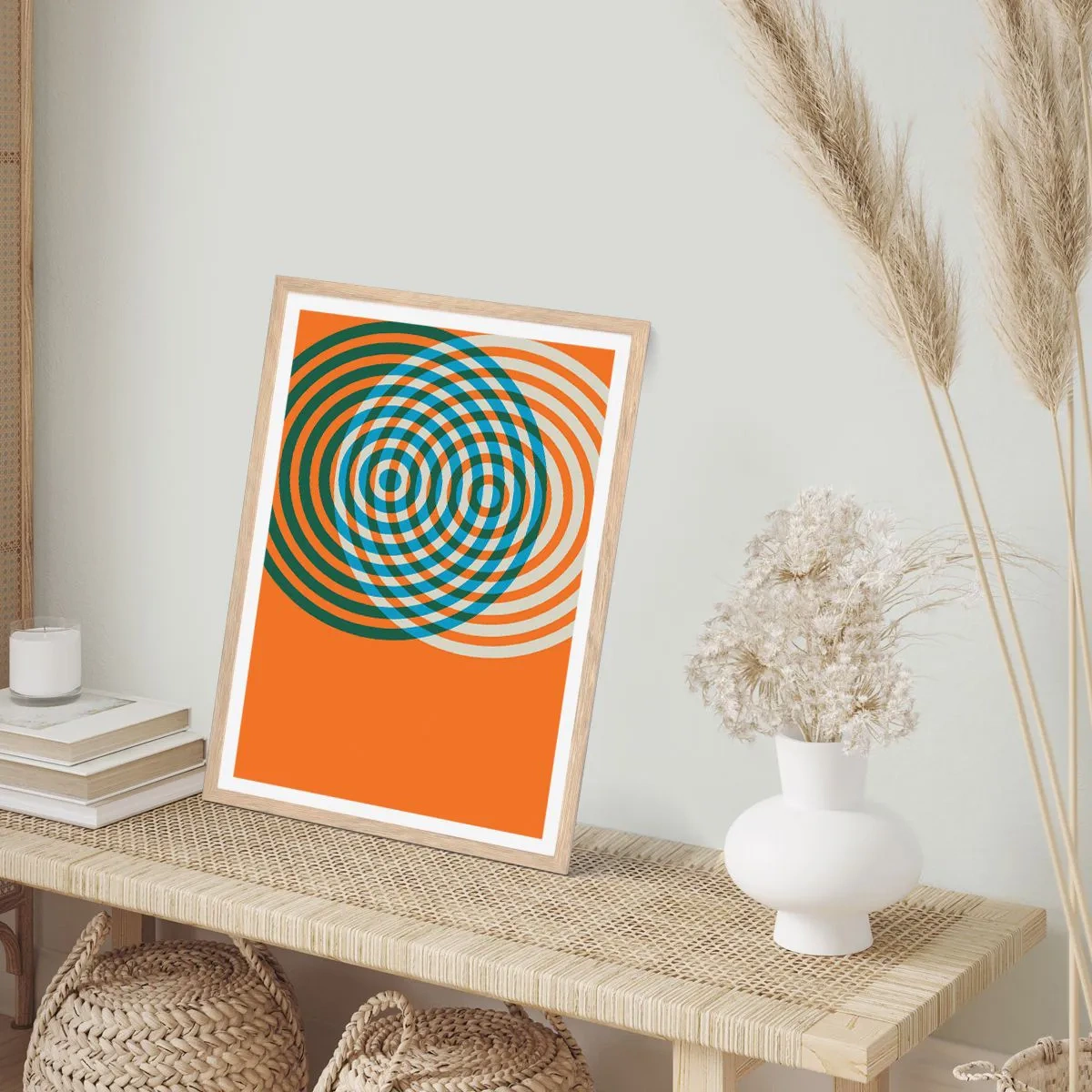 Plagát v ráme zo svetlého duba - Abstraktná kruhová variácia - 50x70 cm