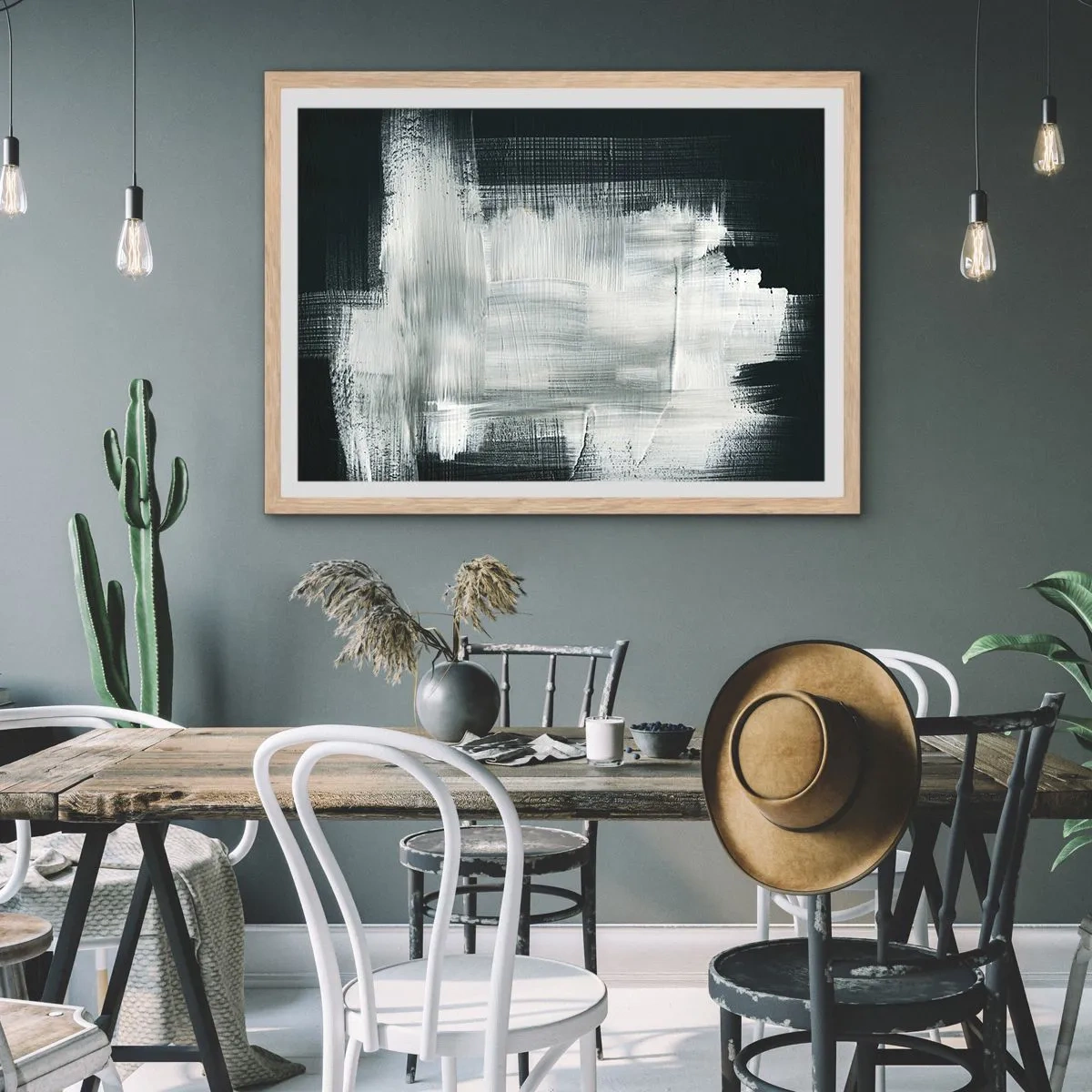 Plagát v ráme zo svetlého duba - Utkané zvisle a vodorovne - 70x50 cm