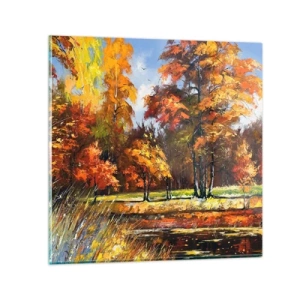 Obraz na skle - Krajinka v zlatej a hnedej - 30x30 cm