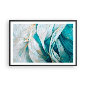 Plagát v čiernom ráme - Modrá abstrakcia so zlatým motívom - 91x61 cm