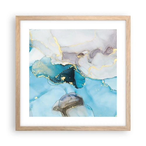 Plagát v ráme zo svetlého duba - Štúdia o stretnutí šedej a tyrkysovej - 40x40 cm