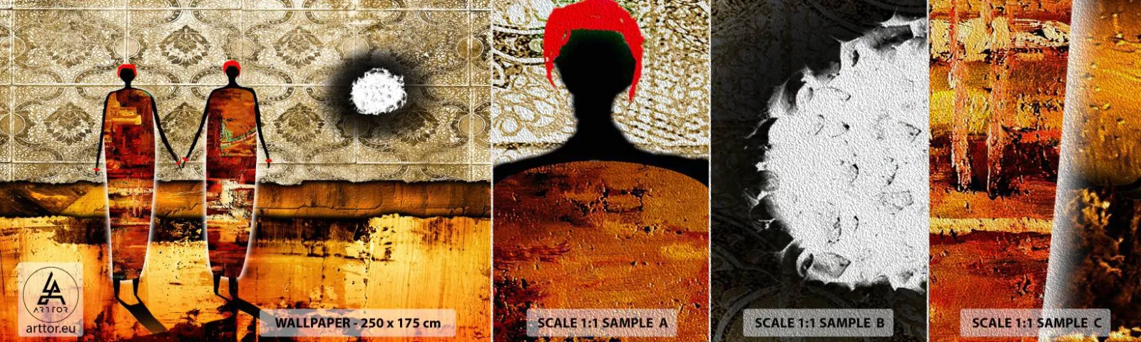 Vzorka fototapety Premium Sand - Etnická kompozícia vo farbách Afriky - Ľudia, Afriky, Grafika - 100x30 cm