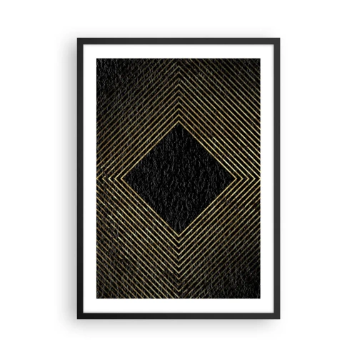 Plagát v čiernom ráme - Zlaté geometrické čiary na čiernom pozadí - 50x70cm - Geometria v štýle glamour - Moderná nástenná dekorácia do obývacej izby a spálne ARTTOR