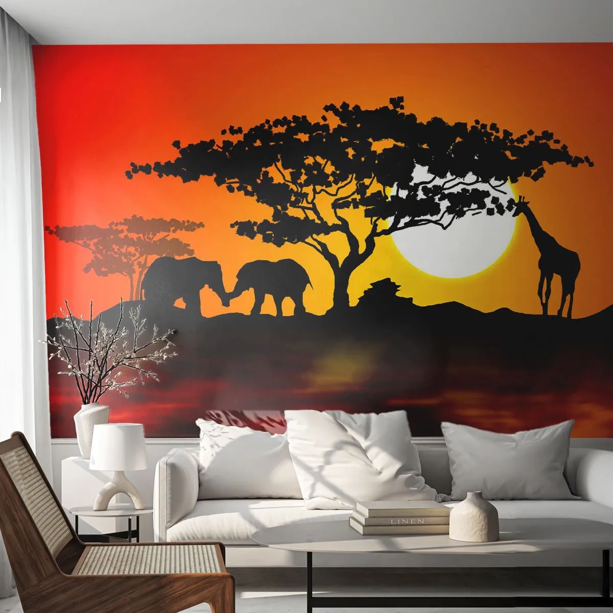 Samolepiaca Fototapeta Deluxe Sticker - Stretnutie na savane - Zvieratá, Afriky, Žirafa - 250x175 cm