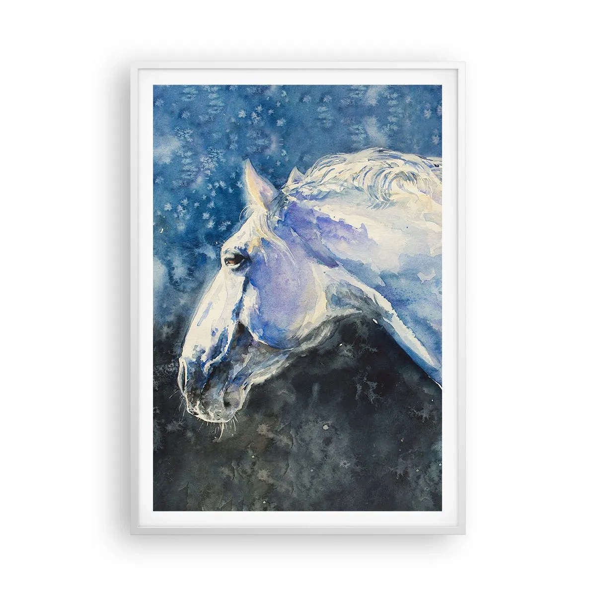 Plagát v bielom ráme - Portrét v modrej žiare - 70x100 cm