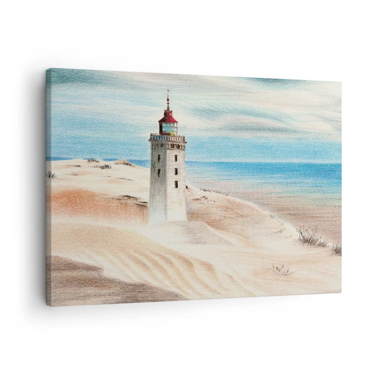 Obraz na plátne - Maják obklopený piesočnými dunami a modrou oblohou - 70x50cm - Vždy hľadí na more - Moderná nástenná dekorácia do obývacej izby a spálne ARTTOR