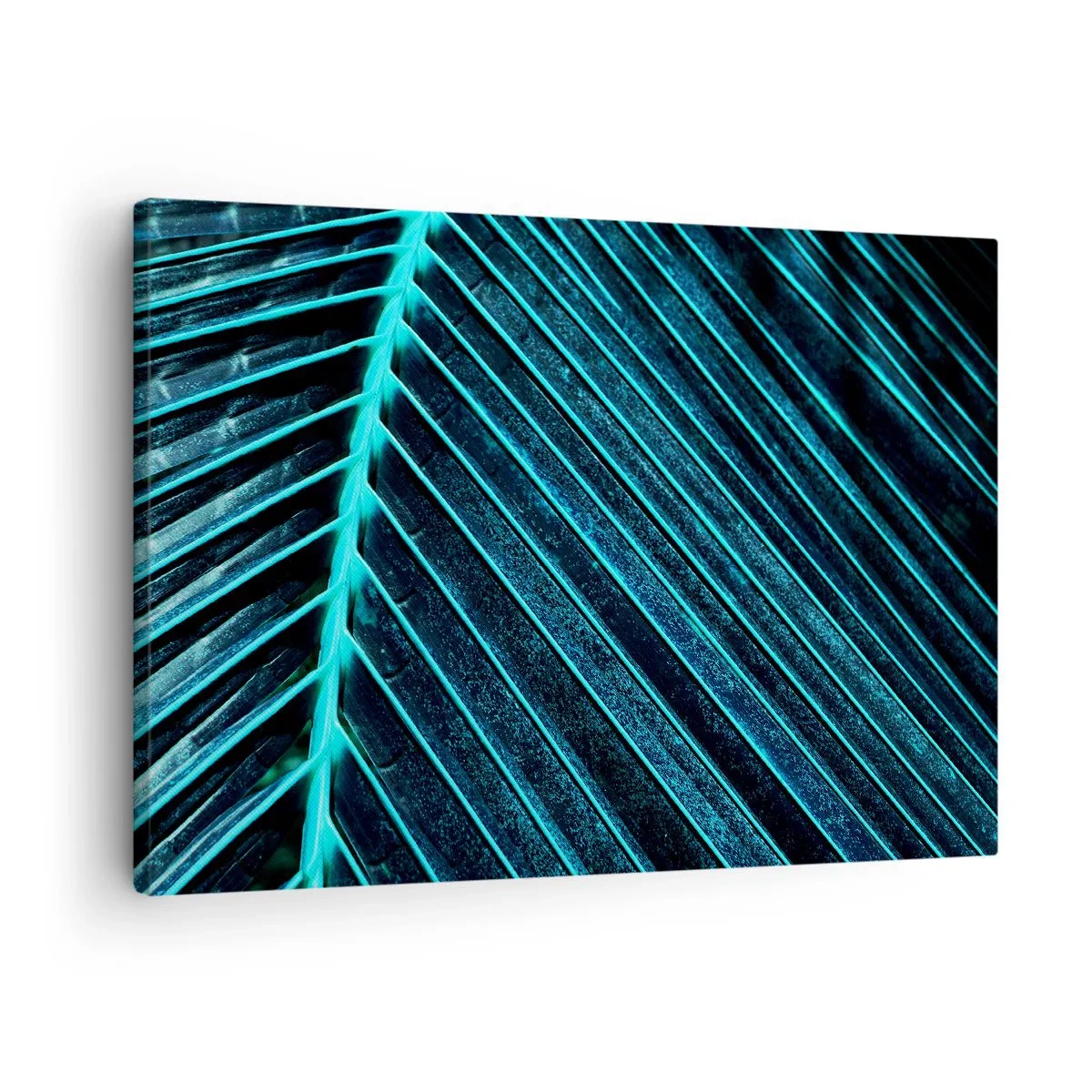 Obraz na plátne - Makrofotografia listu v odtieňoch tyrkysovej a námorníckej modrej - 70x50cm - Textúra zelene - Moderná nástenná dekorácia do obývacej izby a spálne ARTTOR