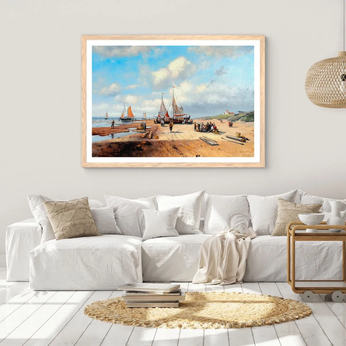 Plagát v ráme zo svetlého duba - Po úspešnom rybolove - 40x30 cm