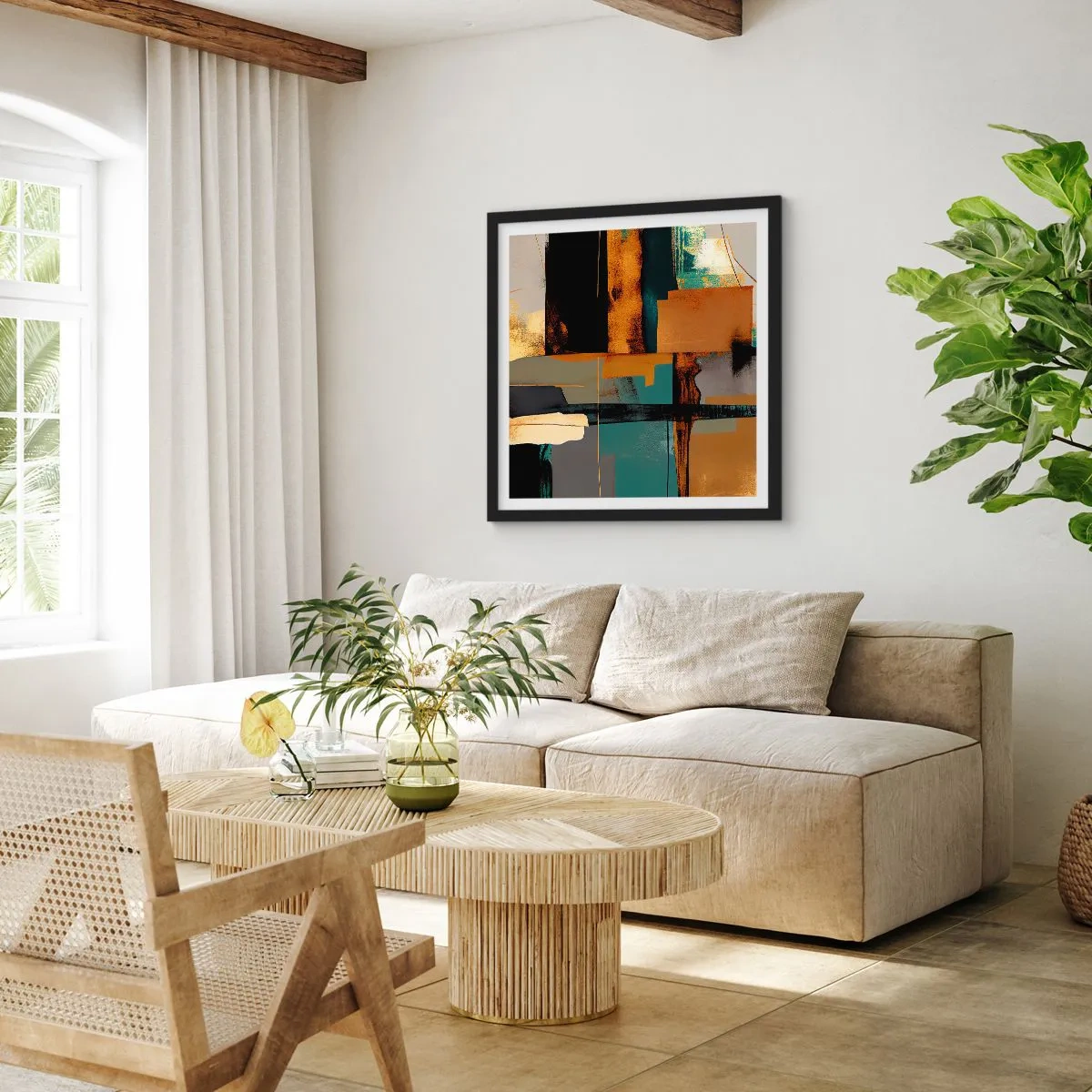 Plagát v čiernom ráme - Abstrakcia – svetlo a tieň - 40x40 cm