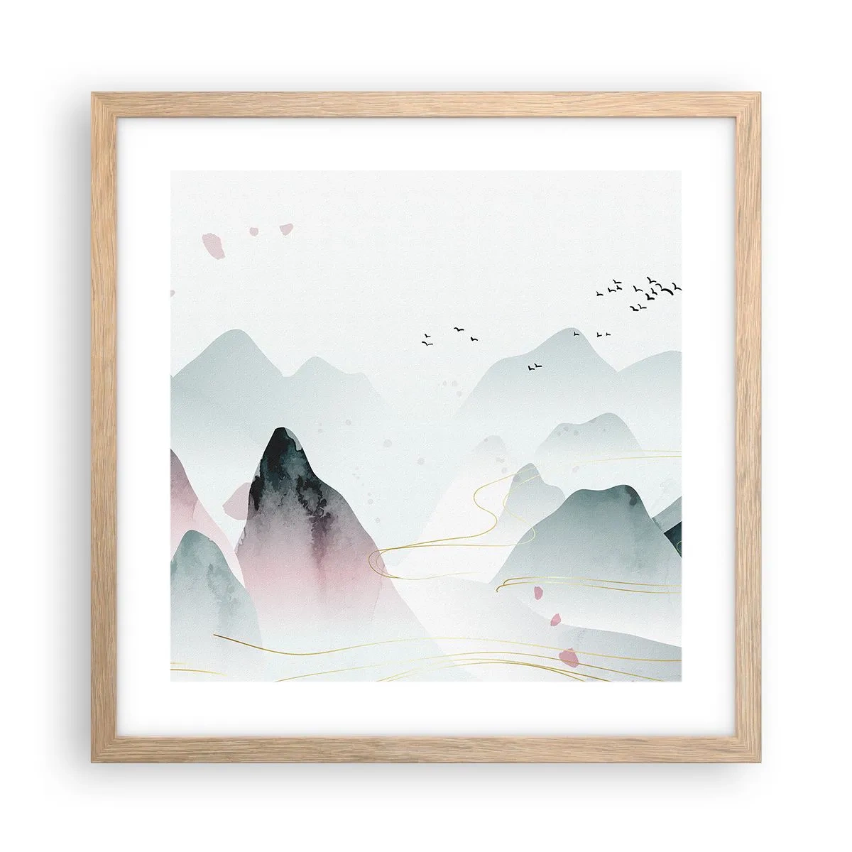 Plagát v ráme zo svetlého duba - Cez vrcholy - 40x40 cm