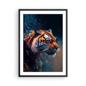 Plagát v čiernom ráme - Dynamický portrét tigra v umeleckom štýle - 50x70cm - Divoká krása - Moderná nástenná dekorácia do obývacej izby a spálne ARTTOR