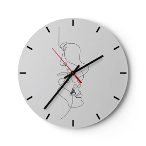 Nástenné hodiny - Minimalistické obrysy tváre v čiernych čiarach na bielom pozadí - 30x30cm - Žiar vášnivých túžob - Moderná nástenná dekorácia do obývacej izby, kuchyne a spálne ARTTOR