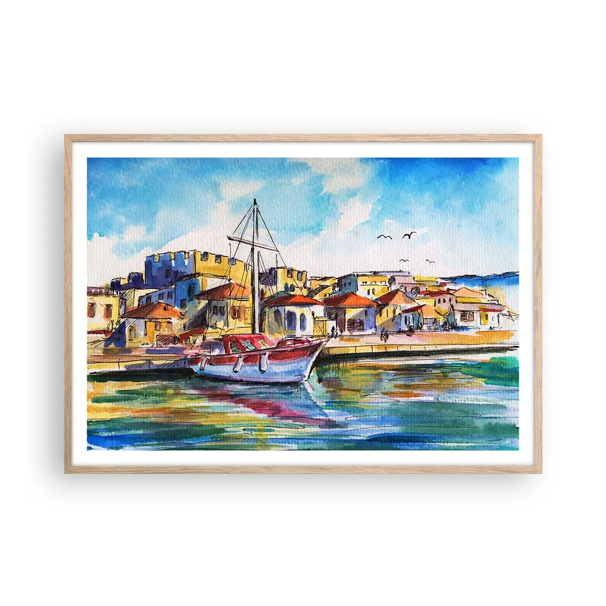 Plagát v ráme zo svetlého duba - Dúhové popoludnie - 100x70 cm