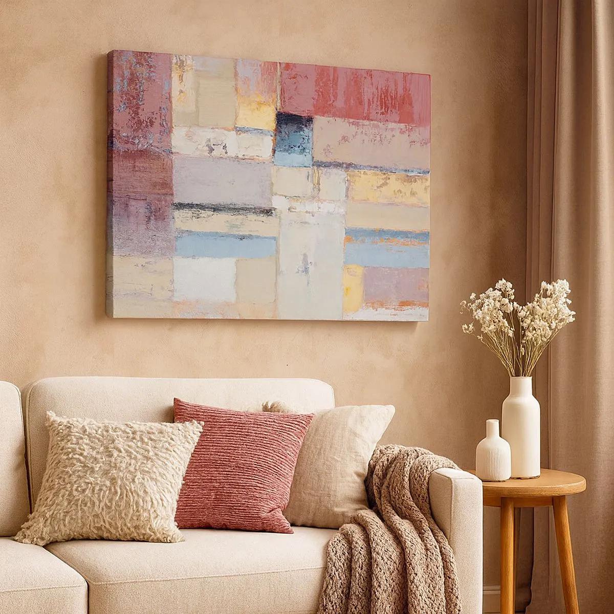 Obraz na plátne - Geometrická kompozícia v pastelových farbách - 70x50cm - Kľud geometrie - Moderná nástenná dekorácia do obývacej izby a spálne ARTTOR