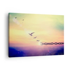 Obraz na plátne - Symbol slobody s vtákmi a pretrhnutou reťazou - 70x50cm - Víťazstvo slobody - Moderná nástenná dekorácia do obývacej izby a spálne ARTTOR