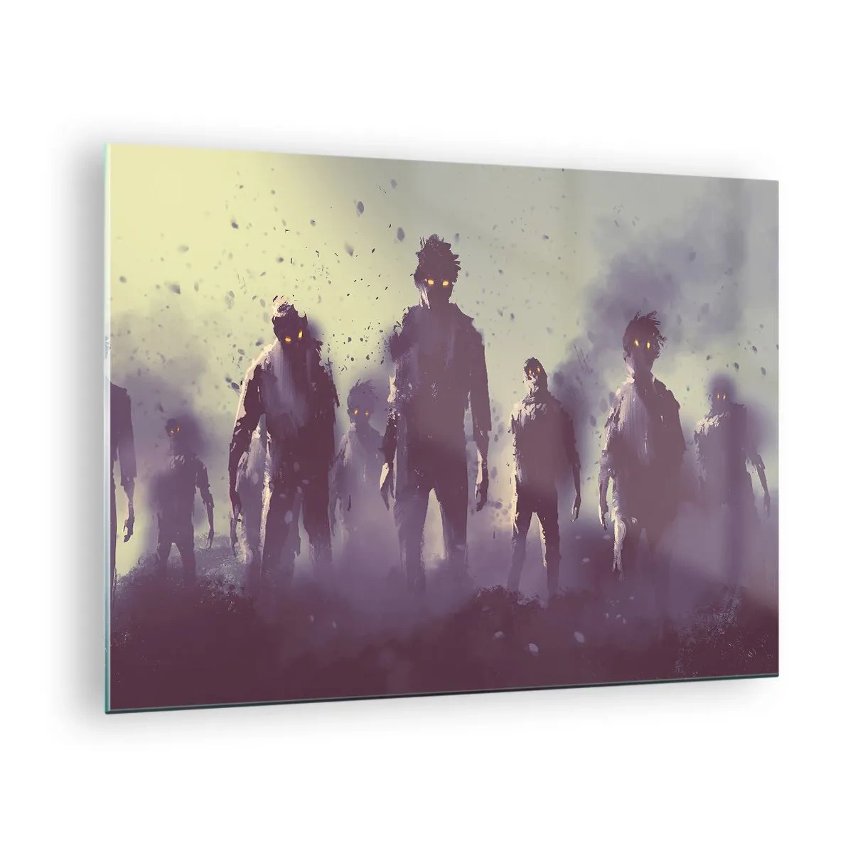 Obraz na skle - Tmavá ilustrácia skupiny postáv v hmle - 70x50cm - Dávaj pozor! Prichádzajú - Moderná nástenná dekorácia do obývacej izby a spálne ARTTOR