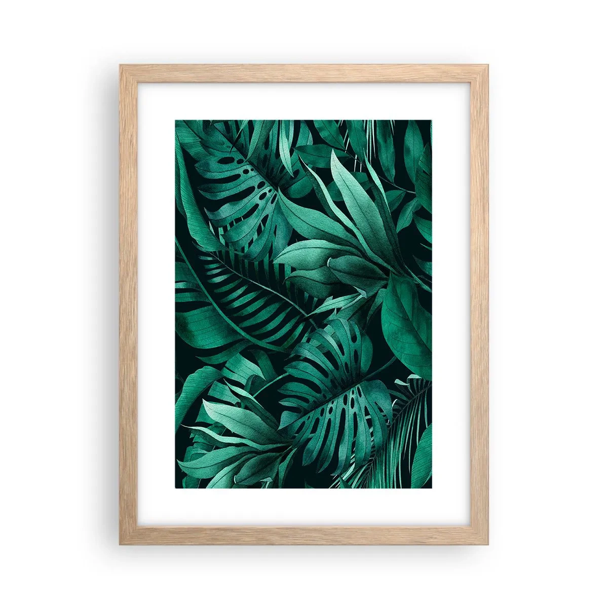 Plagát v ráme zo svetlého duba - Hĺbka tropickej zelene - 30x40 cm