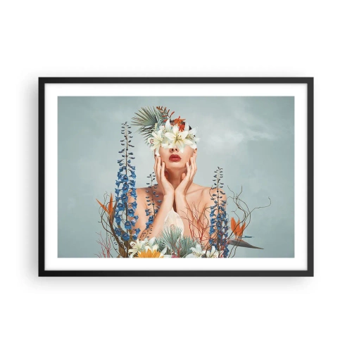 Plagát v čiernom ráme - Žena – kvetina - 70x50 cm