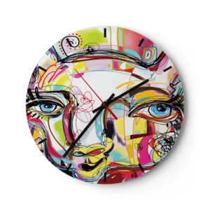 Nástenné hodiny - Farebný abstraktný portrét s výraznými očami - 30x30cm - Bohatstvo mačacej krásy - Moderná nástenná dekorácia do obývacej izby, kuchyne a spálne ARTTOR