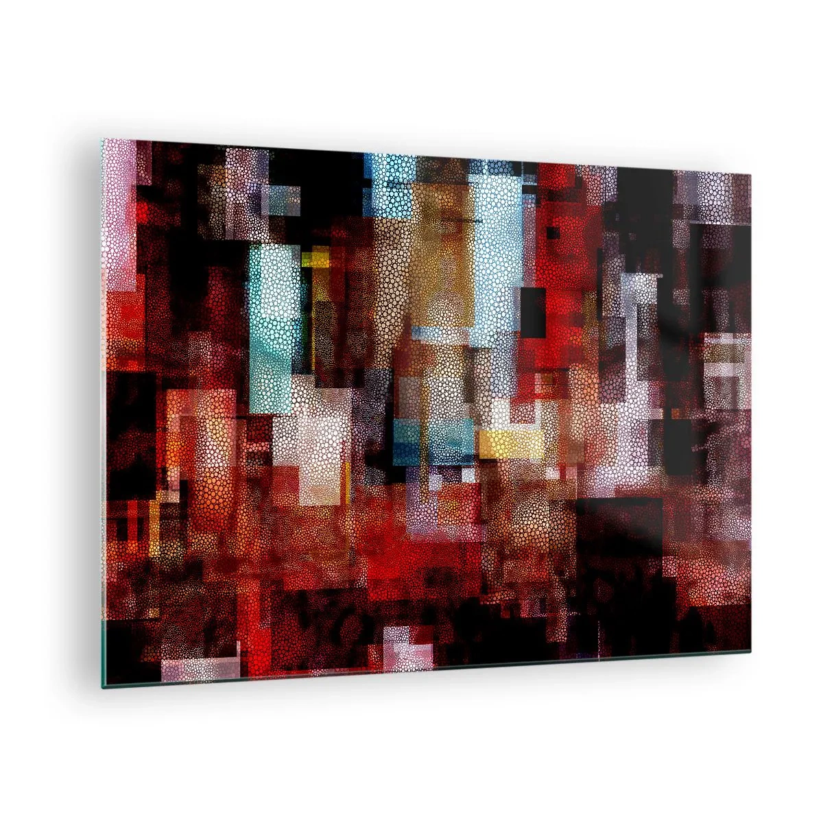 Obraz na skle - Abstraktná geometrická kompozícia v odtieňoch červenej - 70x50cm - Chaos a zmätok - Moderná nástenná dekorácia do obývacej izby a spálne ARTTOR