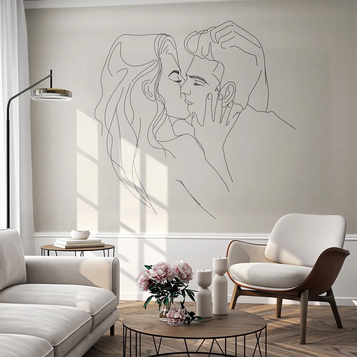 Samolepiaca Fototapeta Deluxe Sticker - Zamotaní citom - Grafika, Zamilovaný pár, Bozk - 250x175 cm