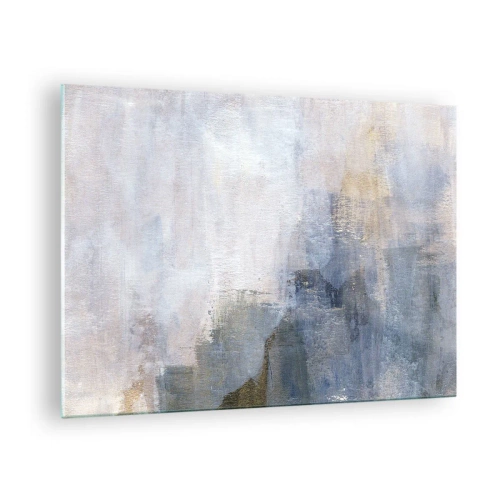 Obraz na skle - Abstraktná kompozícia v chladných modrých a béžových tónoch. - 70x50cm - Tóny a akordy farieb - Moderná nástenná dekorácia do obývacej izby a spálne ARTTOR