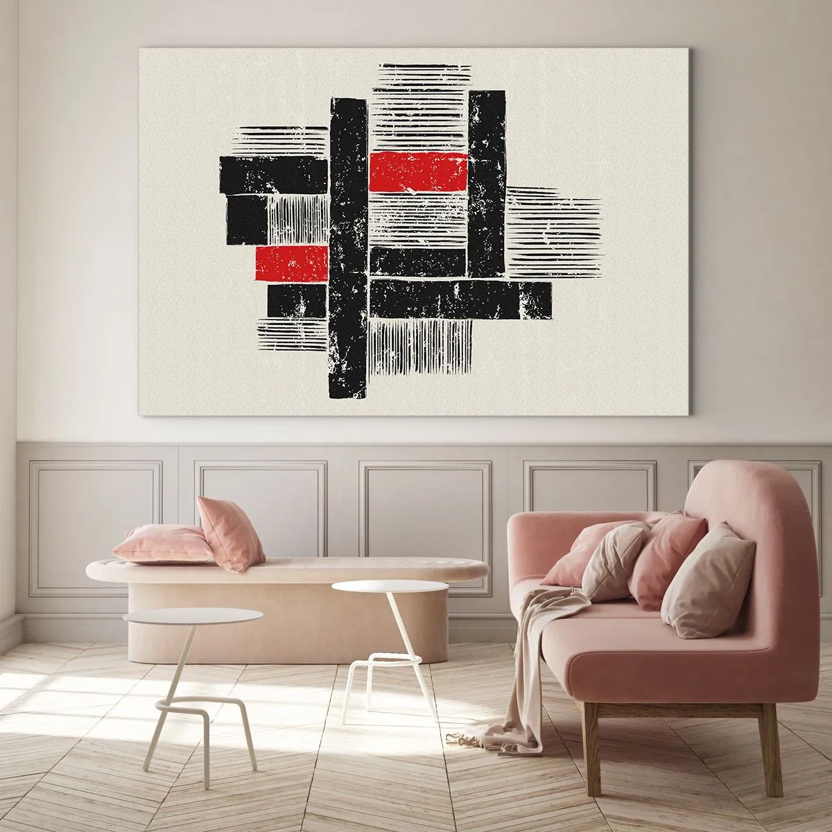 Obraz na skle - Abstraktné pruhy v čiernej a červenej farbe - 70x50cm - Červené a čierne - Moderná nástenná dekorácia do obývacej izby a spálne ARTTOR