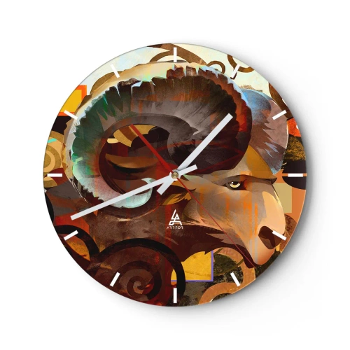 Nástenné hodiny - Štylizovaná hlava barana s dynamickým vzorom a intenzívnymi farbami - 30x30cm - Mágia - náboženstvo - rituály - Moderná nástenná dekorácia do obývacej izby, kuchyne a spálne ARTTOR
