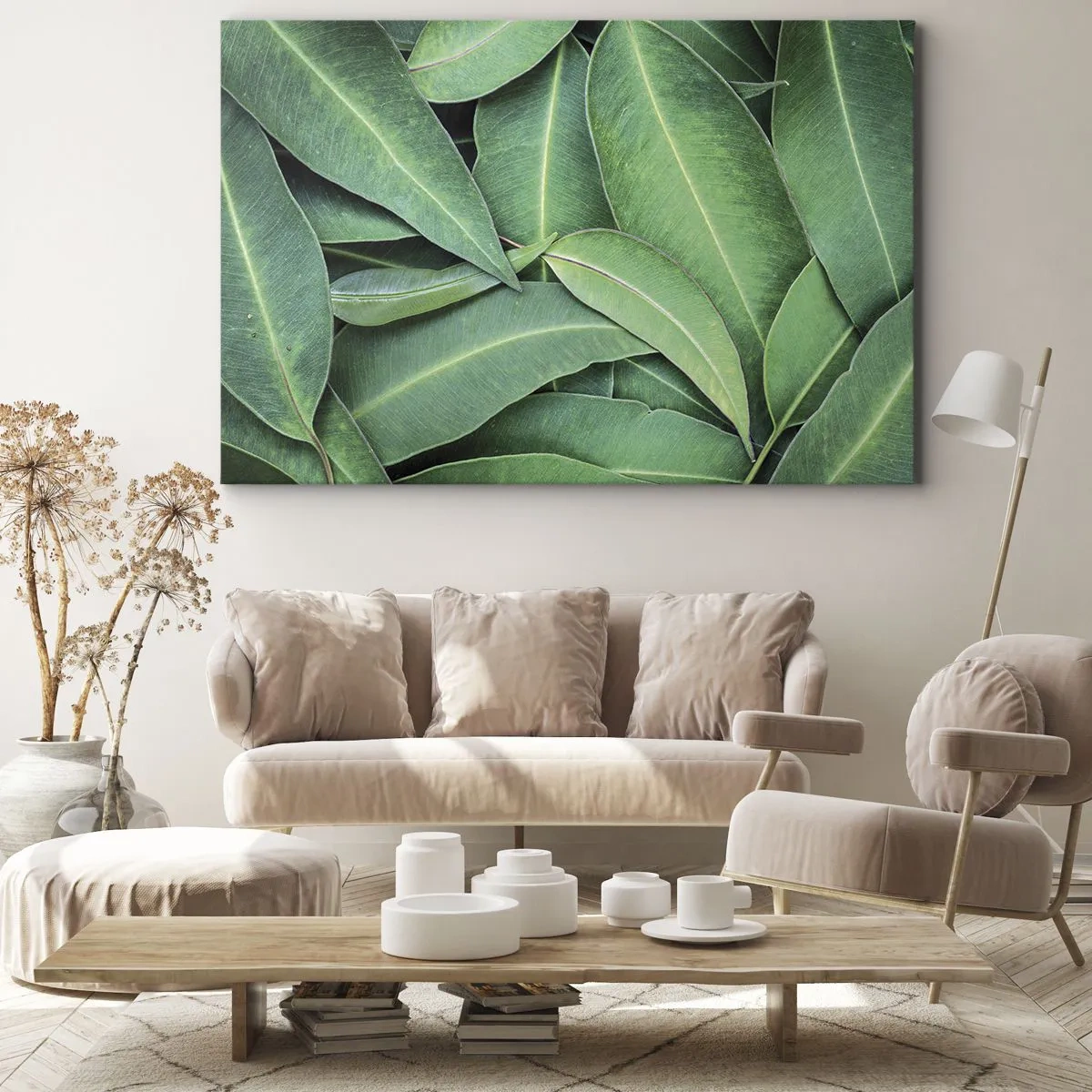 Obraz na plátne - Detailný záber zelených listov vytvárajúcich prirodzený vzor - 70x50cm - Šťavnaté a svieže - Moderná nástenná dekorácia do obývacej izby a spálne ARTTOR