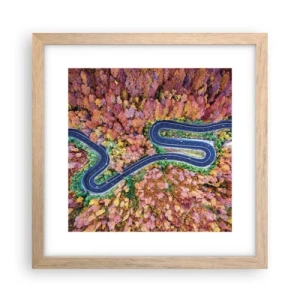 Plagát v ráme zo svetlého duba - Kľukatá cesta lesom - 30x30 cm