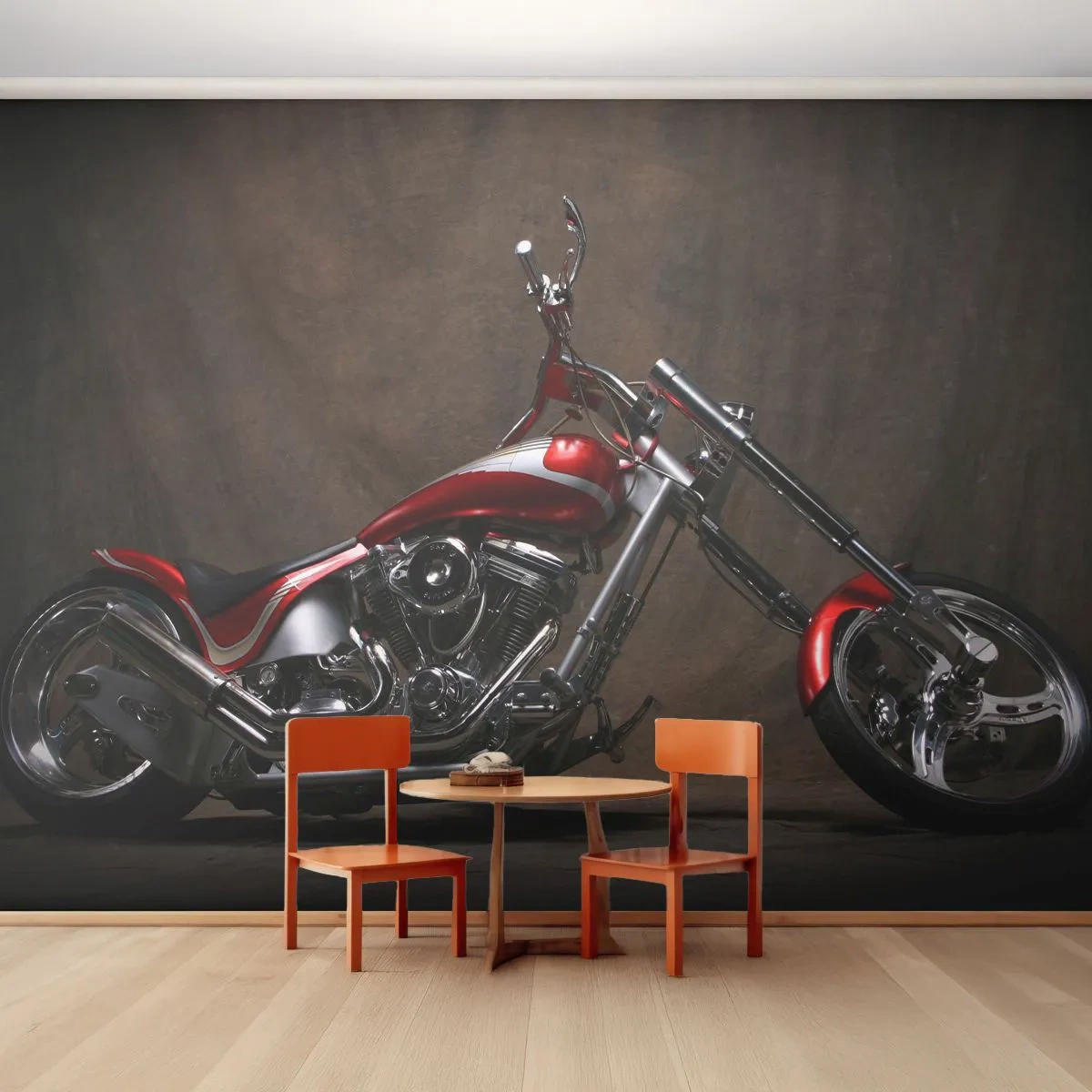 Fototapeta Premium Sand - Červeno-strieborná krása - Motorka, Chopper, Automobilový priemysel - 400x280 cm