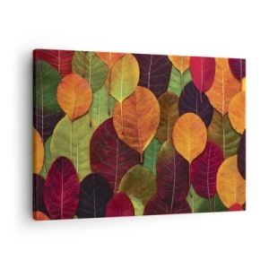 Obraz na plátne - Farebné listy usporiadané do jesenného vzoru - 70x50cm - Jesenná mozaika - Moderná nástenná dekorácia do obývacej izby a spálne ARTTOR